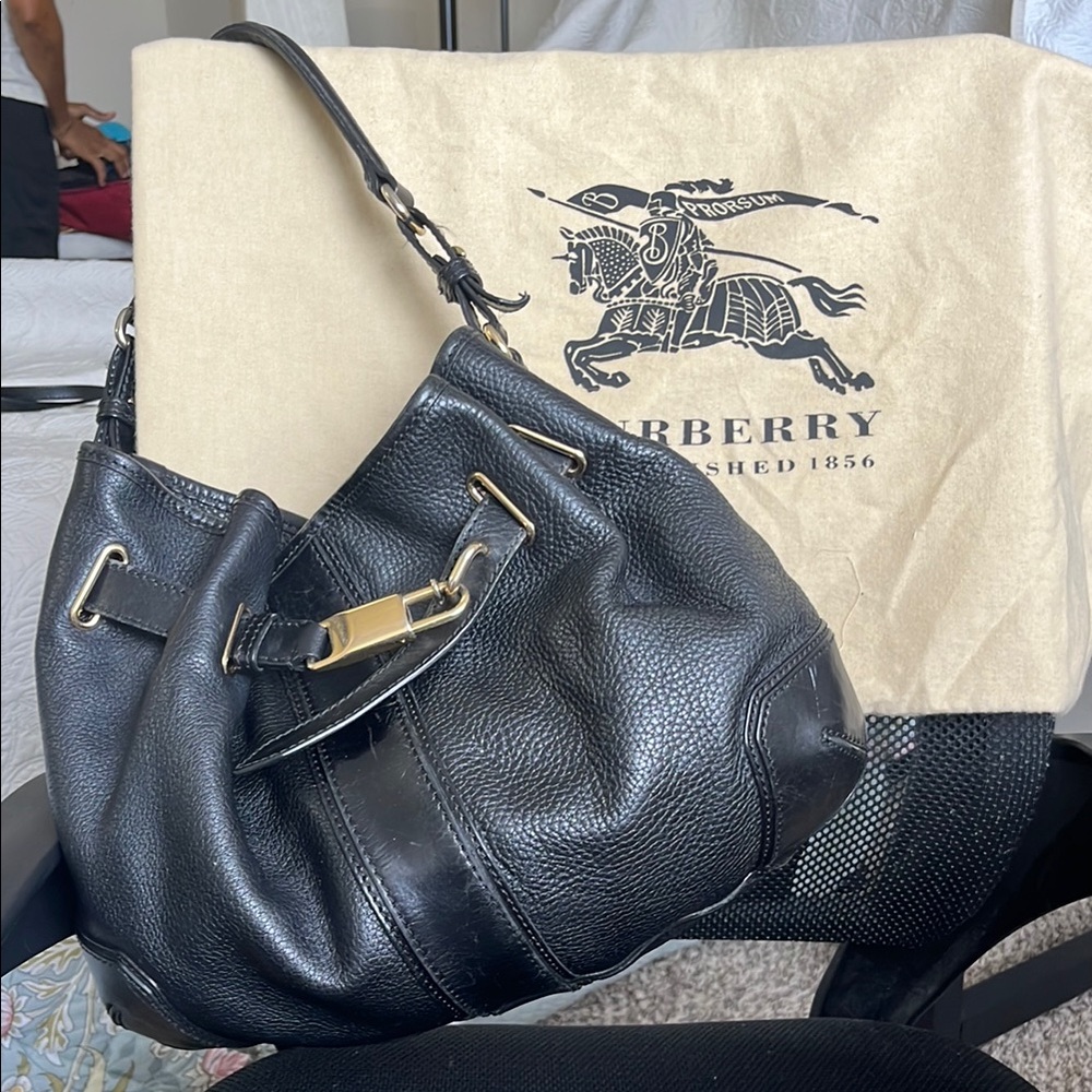 Burberry Black Leather Satchel w/Soldier Strap Women's Bag